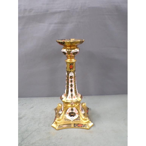 1825 - CROWN DERBY IMARI CANDLESTICK, 27CM H