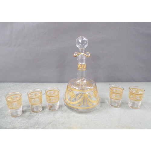 1827 - EDWARDIAN GILDED LIQUEUR SET - DECANTER 18.5CM H