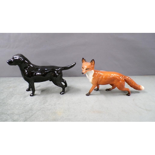 1830 - BESWICK FOX AND DOG, 13CM H