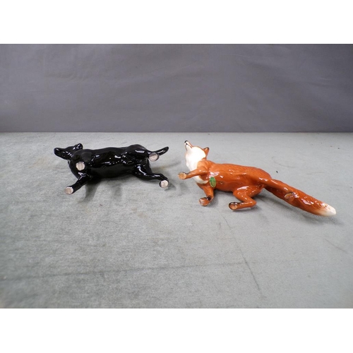 1830 - BESWICK FOX AND DOG, 13CM H