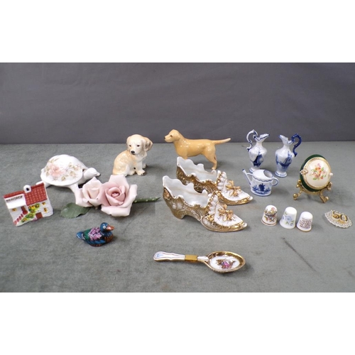 1831 - COLLECTION OF PORCELAIN ORNAMENTS AND MINIATURES, BESWICK DOG, 8.5CM H