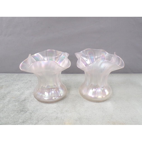 1844 - PAIR OF ART NOUVEAU IRIDESCENT GLASS VASES, 12CM H