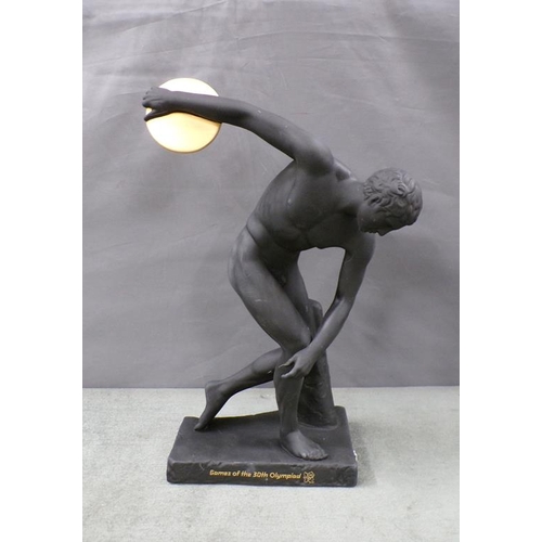 1869 - WEDGWOOD BLACK BASALT FIGURE OF A DISCUS THROWER, OLYMPICS 2012, BOXED, 33CM H