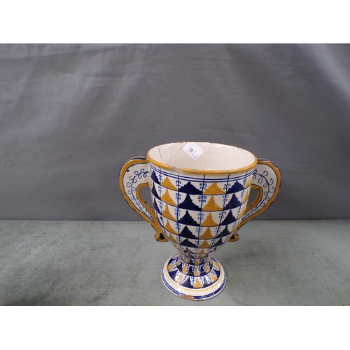 1872 - IMARI VASE;  TWO HANDLED CUP; FAIENCE LAMP BASE, 32CM H