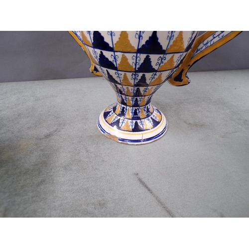 1872 - IMARI VASE;  TWO HANDLED CUP; FAIENCE LAMP BASE, 32CM H