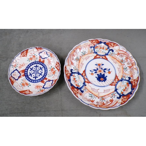 1875 - TWO IMARI DISHES - LARGEST 32CM DIAM