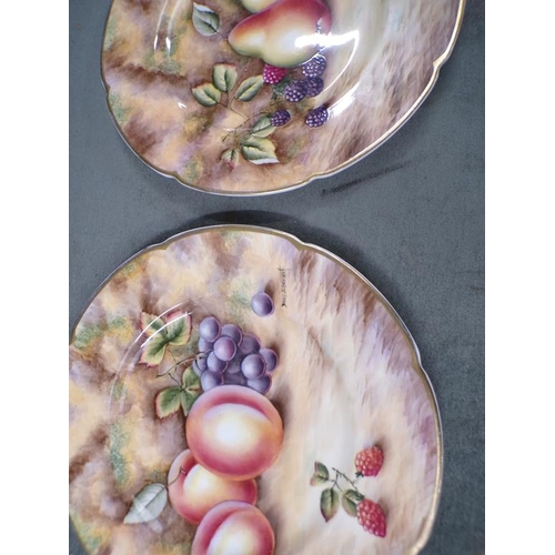 1887 - PAIR OF DAVID BOWKETT HAND PAINTED FRUIT PLATES - 29cms DIA