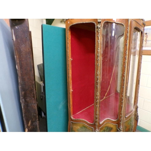 1937 - FRENCH STYLE ORMOLU MOUNTED DISPLAY CABINET WITH PAINTED PANELS 125 x 200 cms