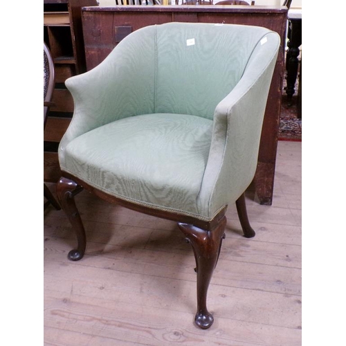 1958 - LATE GEORGIAN MAHOGANY FRAMED AND UPHOLSTERED ARMCHAIR 63 x 82 cms