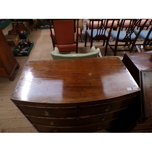 1960 - EARLY 19c MAHOGANY SLIGHT BOW FRONT CHEST OF TWO SHORT AND TWO LONG DRAWERS 88 x 88 cms