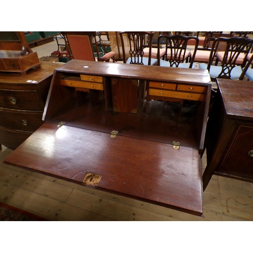 1962 - LATE GEORGIAN MAHOGANY BUREAU WITH FALL FRONT AND FITTED INTERIOR, OVER FOUR LONG DRAWERS 101 x 92 c... 