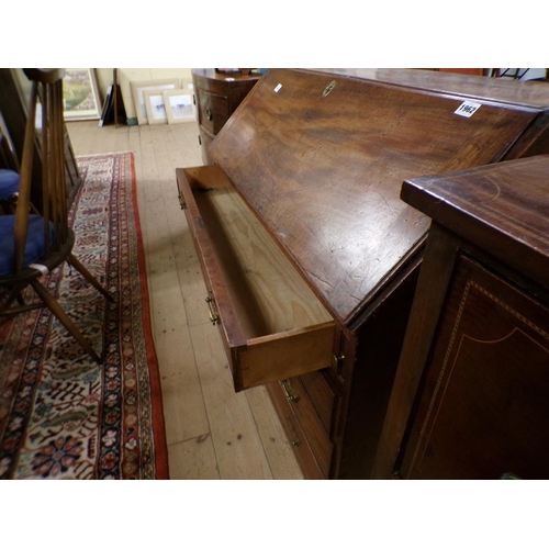 1962 - LATE GEORGIAN MAHOGANY BUREAU WITH FALL FRONT AND FITTED INTERIOR, OVER FOUR LONG DRAWERS 101 x 92 c... 