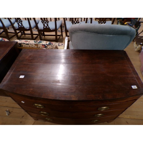 1964 - LATE GEORGIAN MAHOGANY BOW FRONT CHEST OF THREE LONG DRAWERS 106 x 83 cms