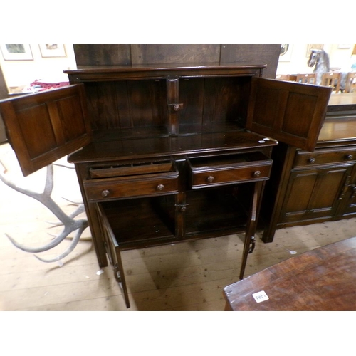 1966 - ERCOL TWO DRAWER DRESSER WITH UPPER CUPBOARD 124 x 124 cms