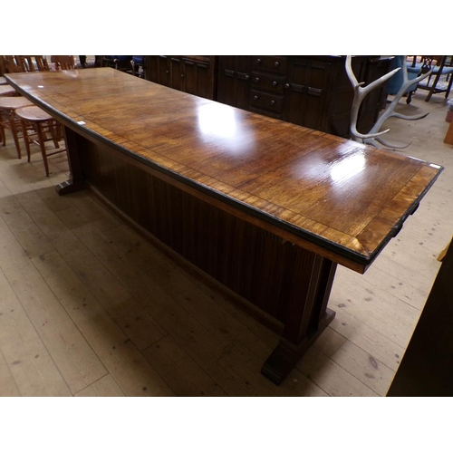 1974 - LATE 19c SLIGHT BOW FRONTED RECEPTION DESK 266 x 77cm