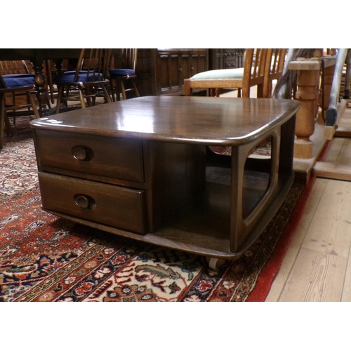 1978 - ERCOL LOW TABLE FITTED SIDE DRAWERS 80 x 40 cms