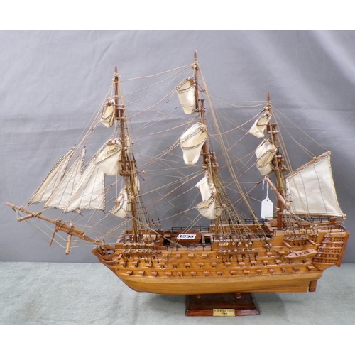 1355 - SCRATCH BUILT WOODEN MODEL OF A THREE MAST HMS VICTORY