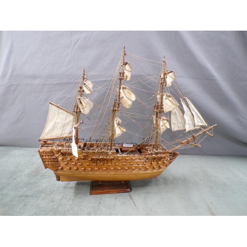 1355 - SCRATCH BUILT WOODEN MODEL OF A THREE MAST HMS VICTORY