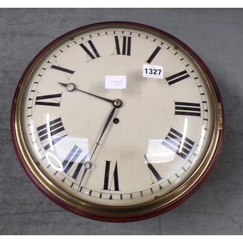 1327 - LATE VICTORIAN WALL CLOCK WITH CIRCULAR WHITE PAINTED DIAL, 34CM DIAM