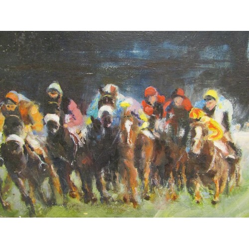 377 - FRAMED OIL ON CANVAS - HORSE RACING