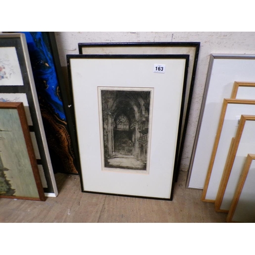 163 - FRAMED ETCHINGS AND ENGRAVINGS