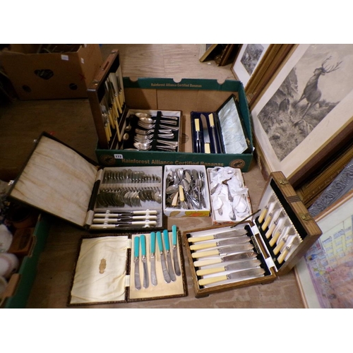 172 - BOX OF CANTEENS AND PLATED CUTLERY