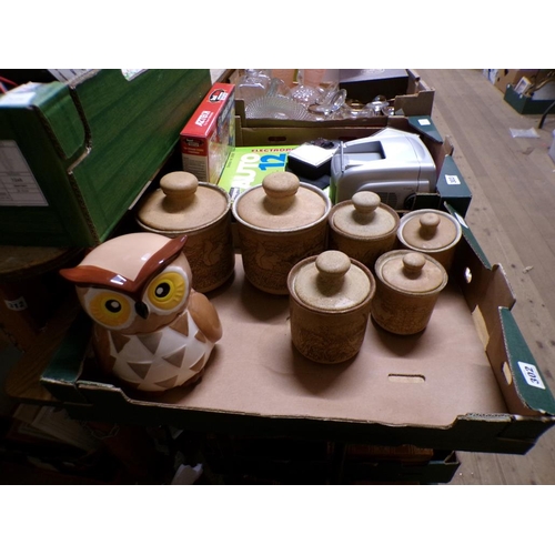 302 - CERAMIC STORAGE JARS; BISCUIT BARREL