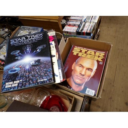 305 - TWO BOXES OF STAR TREK MAGAZINES, DVD'S AND TOYS