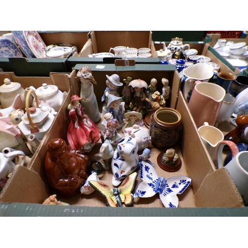 320 - BOX OF MIXED CERAMICS - FIGURINES, DOULTON LAMBETH JAR ETC