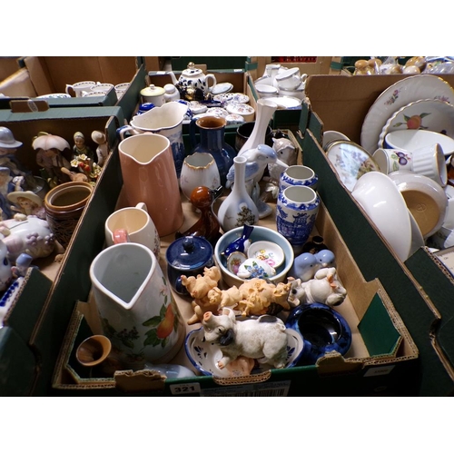 321 - BOX OF MIXED CERAMICS - ORNAMENTS ETC