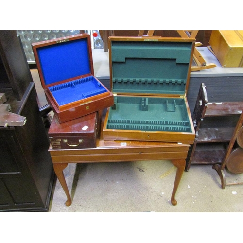 909 - TWO CUTLERY CASES AND TWO MAHOGANY BOXES