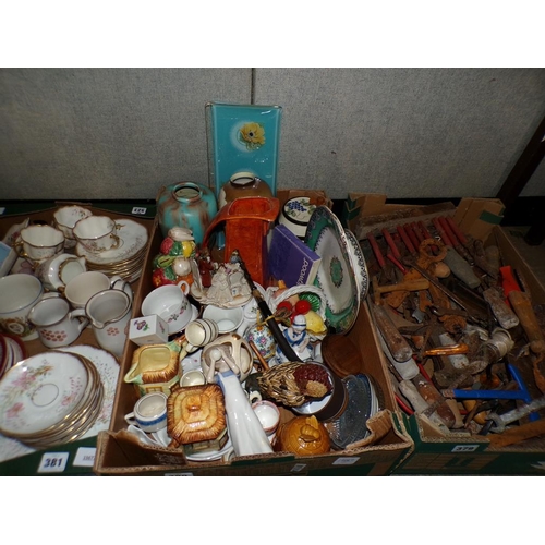 380 - BOX OF MIXED CERAMICS AND FIGURINES