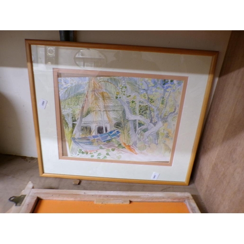 434 - QTY OF FRAMED WATERCOLOURS, MIRROR ETC