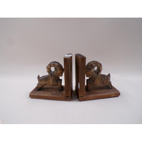 1343 - PAIR OF CARVED WOODEN GOAT BOOKENDS, 17CM H