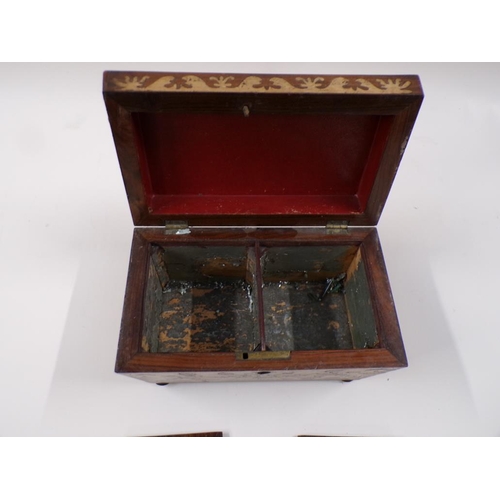 1355 - GEORGIAN INLAID TWO COMPARTMENT TEA CADDY, 23CM W