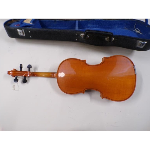 1394 - VIOLIN, 56CM L, TWO BOWS, CASE