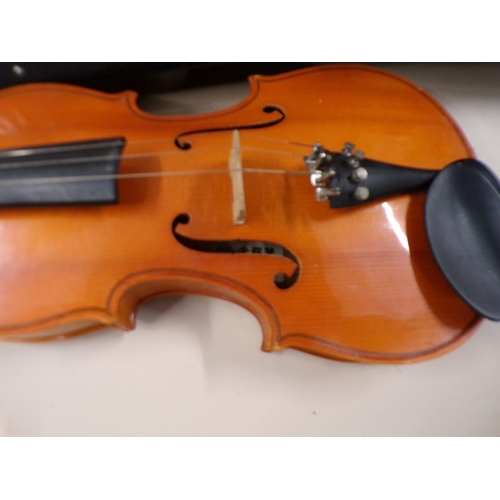 1394 - VIOLIN, 56CM L, TWO BOWS, CASE