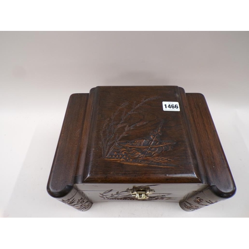 1466 - ORIENTAL CARVED JEWELLERY BOX, 22CM H