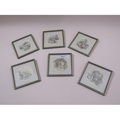 1275 - COLLECTION OF SIX CIRCULAR SILK PICTURES - VARIOUS SCENES, EACH APPROX 13CM DIAM