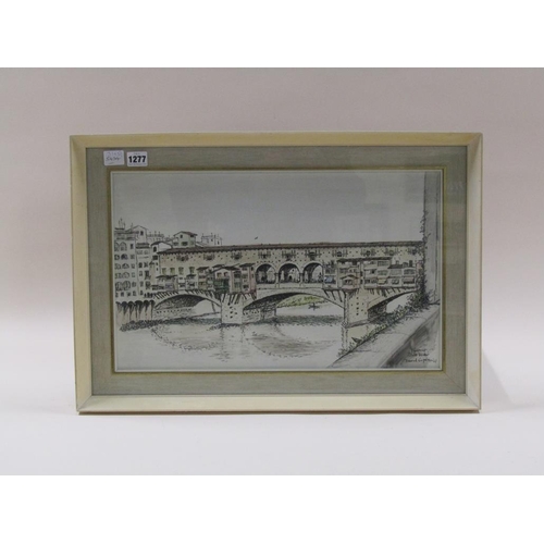 1277 - DAVID CAPLAN 61 - FLORENCE PONTE BECHIO, WATERCOLOUR, F/G, 31CM X 51CM