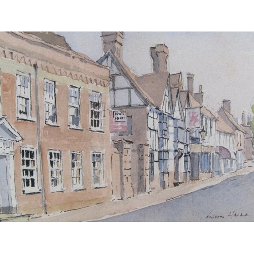 1283 - JOHN HULL - TWO WENDOVER HIGH STREET WATERCOLOURS, SIGNED, F/G, APPROX 9CM X 13CM