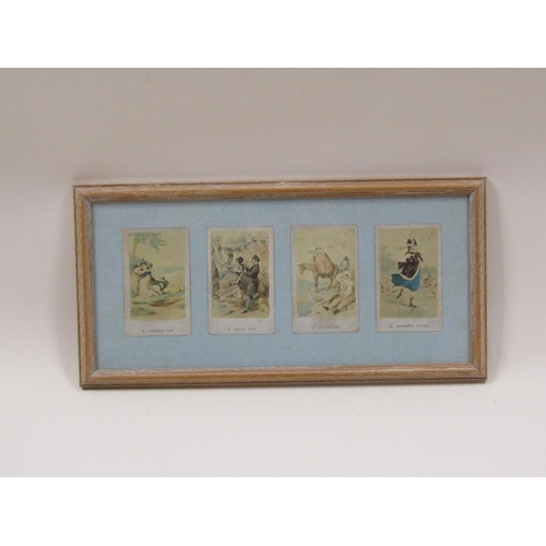 1285 - COLLECTION OF FOUR COLOURED PRINTS - VARIOUS TITLED SATYRICAL LATE 19C SCENES, EACH APPROX 9CM X 7CM