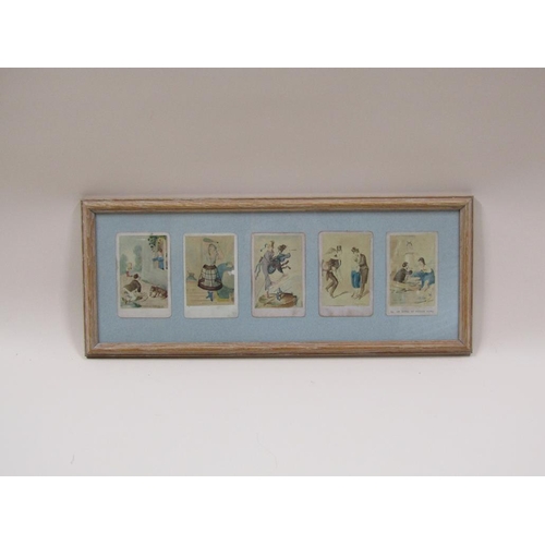 1285 - COLLECTION OF FOUR COLOURED PRINTS - VARIOUS TITLED SATYRICAL LATE 19C SCENES, EACH APPROX 9CM X 7CM