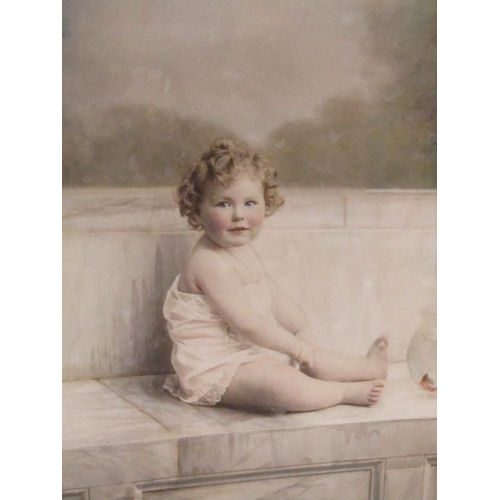 1287 - SPEAIGHT LTD COLOURED PHOTOGRAPH - YOUNG CHILD WITH GOLD FISH, GILT FRAMED, 49CM X 41CM