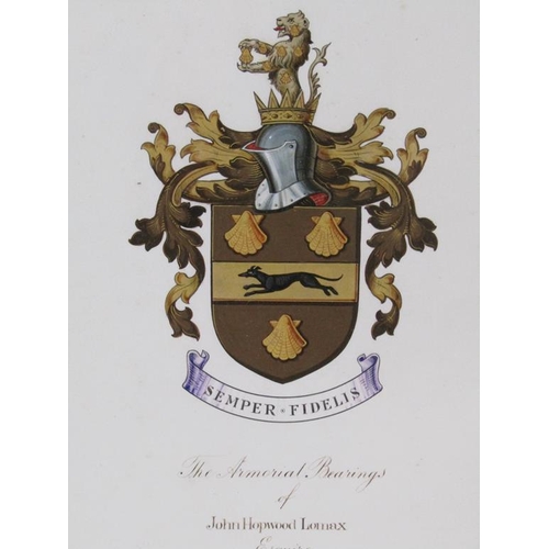 1291 - THE ARMORIAL BEARINGS OF JOHN HOPWOOD LOMAX C.1913 - F/G, 33CM X 22CM