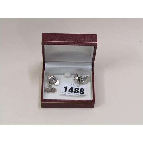 1488 - PAIR OF STERLING SILVER JOCKEY CAP CUFFLINKS