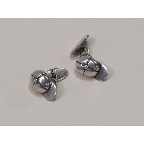 1488 - PAIR OF STERLING SILVER JOCKEY CAP CUFFLINKS