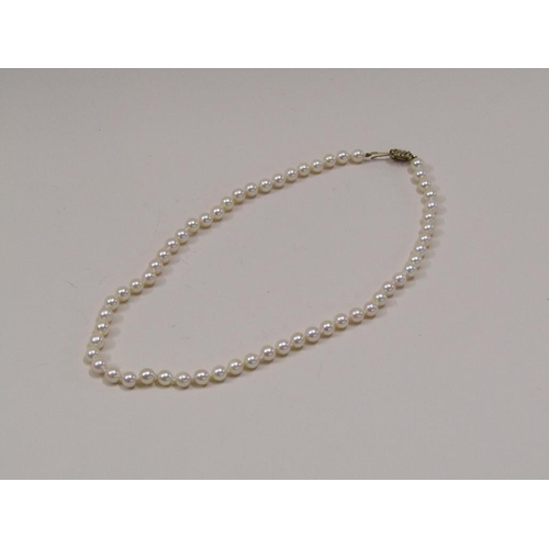 1490 - CULTURED PEARL NECKLACE ON 9ct GOLD CLASP