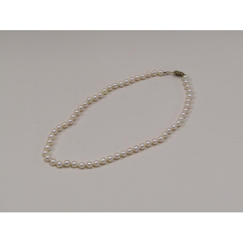 1490 - CULTURED PEARL NECKLACE ON 9ct GOLD CLASP