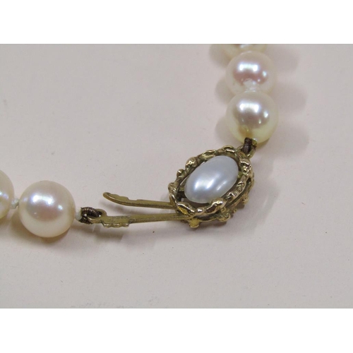 1490 - CULTURED PEARL NECKLACE ON 9ct GOLD CLASP